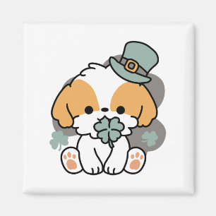Aimant Chien chanceux avec trèfle – Cadeau de la Saint-Pa