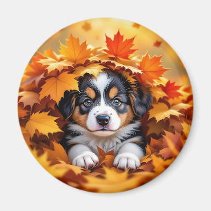 Aimant Chien chic mignon dans les feuilles d'automne