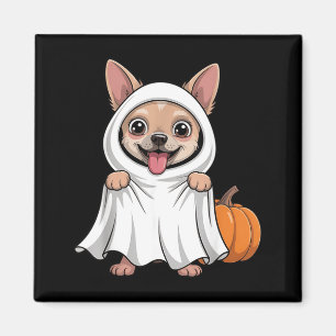 Aimant Chien Chihuahua Habillé En Fantôme Blanc Chien