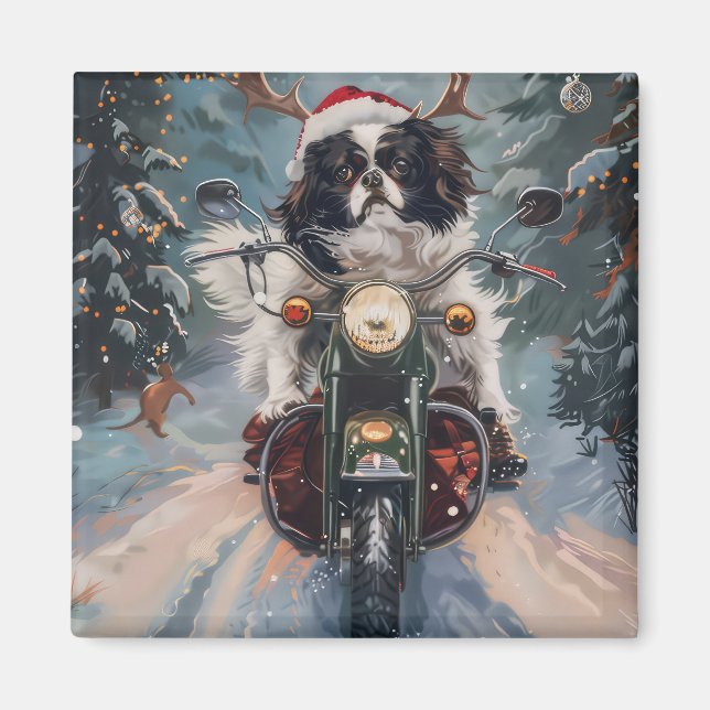 Aimant Chien Chin japonais équitation moto Noël (Devant)