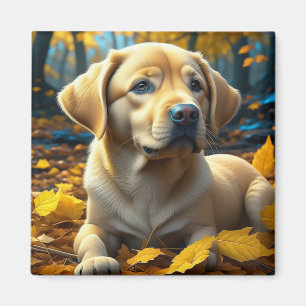 Aimant Chien chiot jouant dans les feuilles d'automne