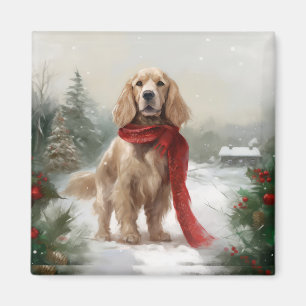 Aimant Chien Cocker Spaniel dans la neige Noël