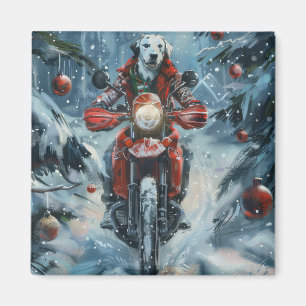 Aimant Chien Dalmatien à Vélo sur une Moto Noël