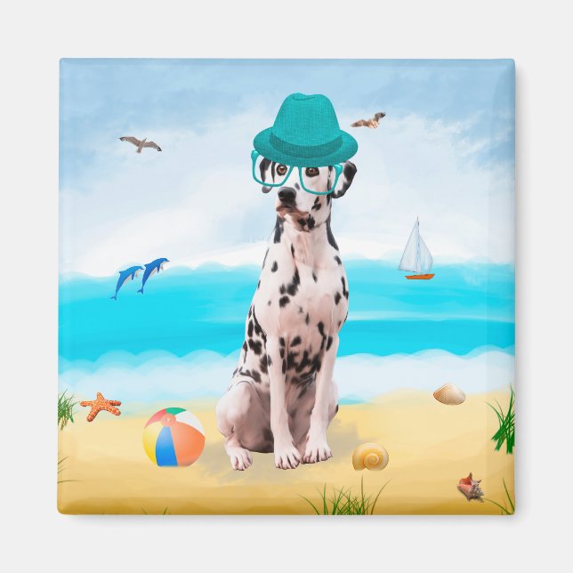 Aimant Chien Dalmation sur la plage (Devant)