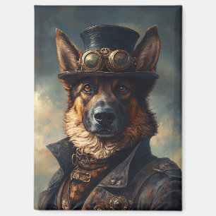 Aimant Chien de berger allemand Steampunk en chapeau haut