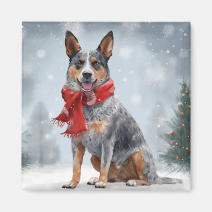 Aimant Chien de bétail australien à Noël de neige