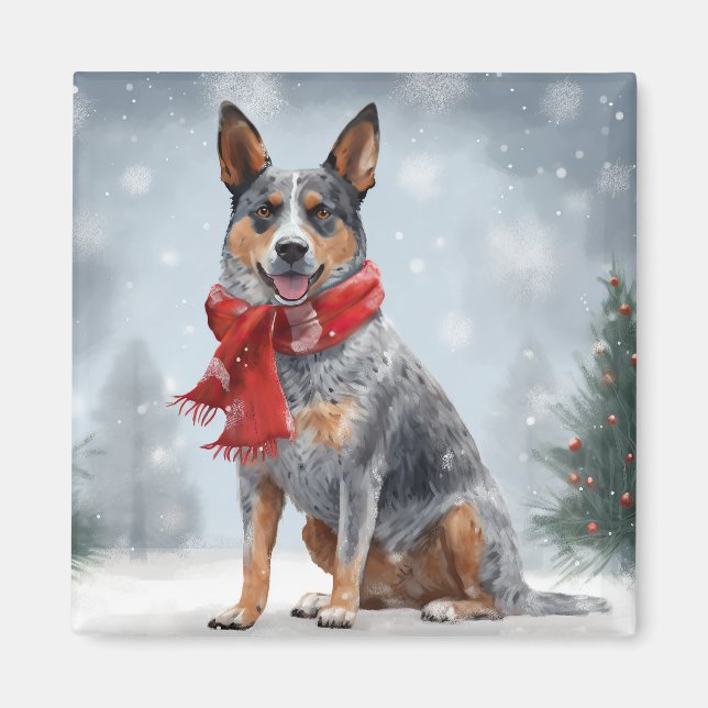 Aimant Chien de bétail australien à Noël de neige (Devant)