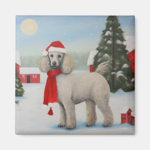 Aimant Chien de caniche à Noël de neige