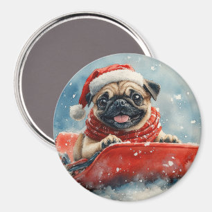Aimant Chien de carlin dans la boue Laisser il neige Noël