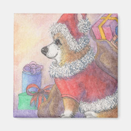 Aimant Chien de Corgi en costume de Père Noël
