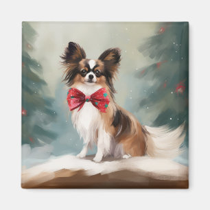 Aimant Chien de Papillon à Noël de neige