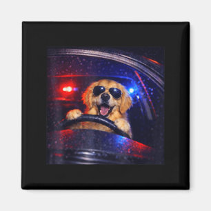 Aimant Chien de police drôle golden retriever conduisant