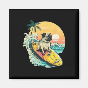 Aimant Chien De Pug De Surf Amusant Sur La Plage Amoureux