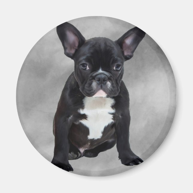 Aimant Chien de taureau français assis aquarelle peinture (Devant)