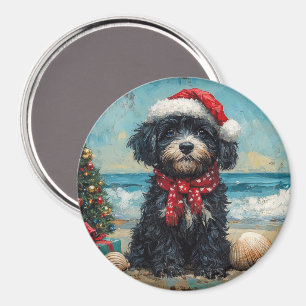 Aimant Chien d'eau portugais Noël Plage Vintage