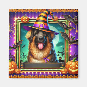 Aimant Chien d'Halloween avec chapeau de sorcière