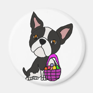 Aimant Chien drôle de Boston Terrier avec le panier de