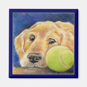 Aimant Chien drôle de golden retriever avec de la balle