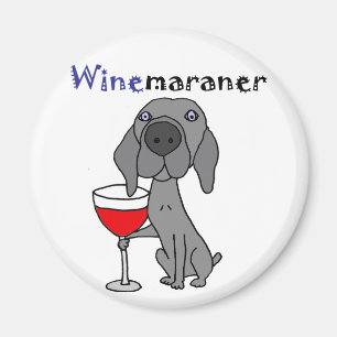 Aimant Chien drôle de Weimaraner buvant du vin rouge