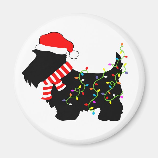 Aimant Chien écossais de Noël avec lumières (Devant)
