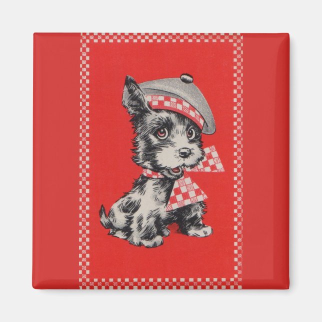 Aimant Chien écossais des années 1950 en rouge (Devant)
