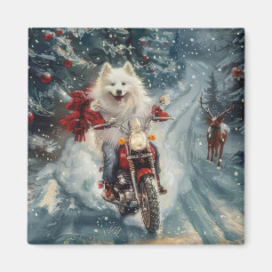 Aimant Chien Esquimau Américain à moto Noël 