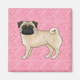 Aimant Chien Fawn Pug Dessin Animé Balais Rose Amour Moti