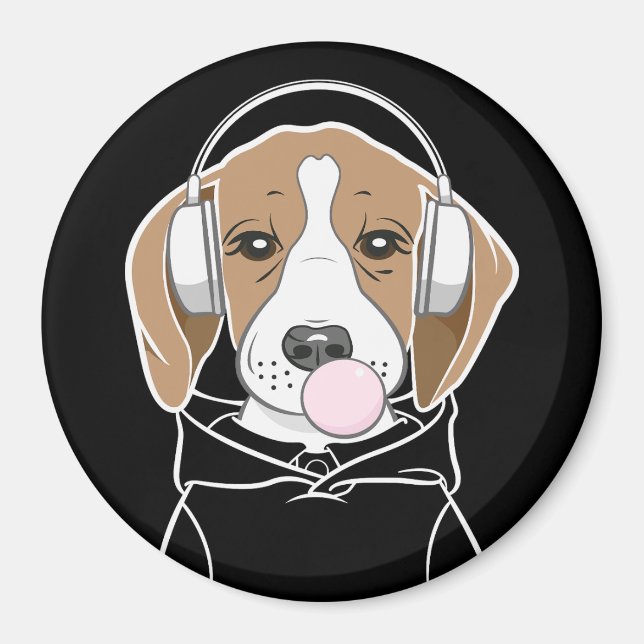 Aimant Chien frais avec Bubblegum mignon Beagle amusant (Devant)