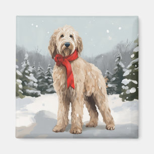 Aimant Chien Goldendoodle dans la neige Noël