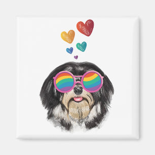 Aimant Chien Havanais avec coeurs Saint-Valentin