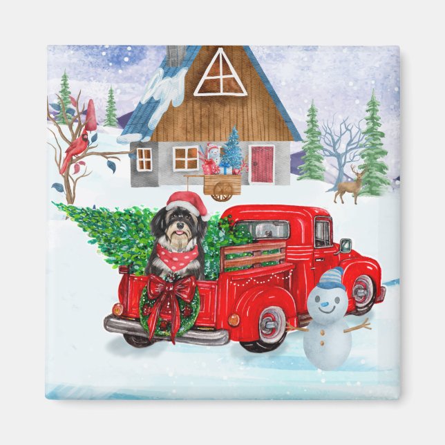 Aimant Chien Havanais en livraison de Noël Camion neige (Devant)