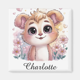 Aimant Chien Kawaii avec des fleurs de printemps et des c