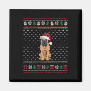 Aimant Chien Mastiff portant le chapeau de Noël Amoureux 