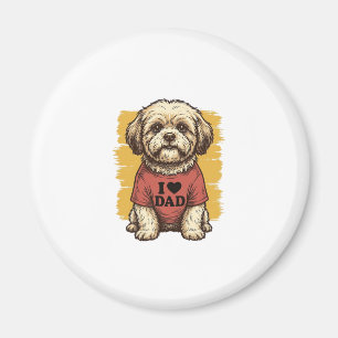 Aimant Chien Mignon J'Aime Papa Gravure Vintage Vector De