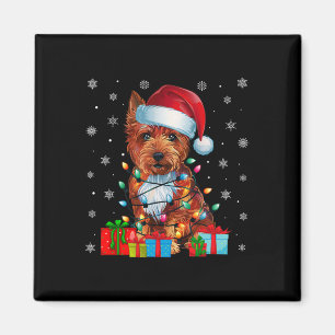 Aimant Chien Moche Noël Éclairage Santa Hat Cairn Terrier