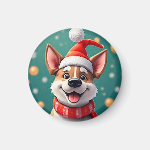 Aimant Chien parmi les décorations de Noël festives