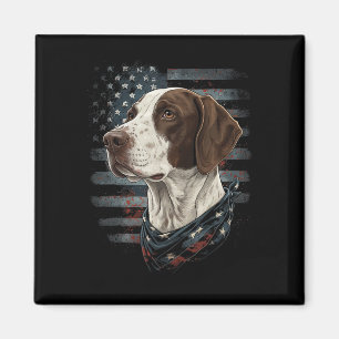 Aimant Chien Pointer Anglais Drapeau Américain Patriotiqu