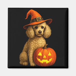 Aimant Chien Poodle Halloween Citrouille Sorcière Chapeau