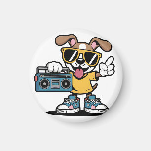 Aimant Chien rétro hip hop : Chien de dessin animé cool 