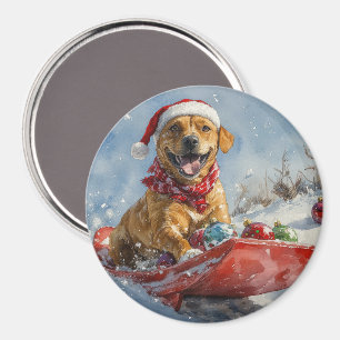 Aimant Chien Rhodesian Ridgeback en traîneau Noël