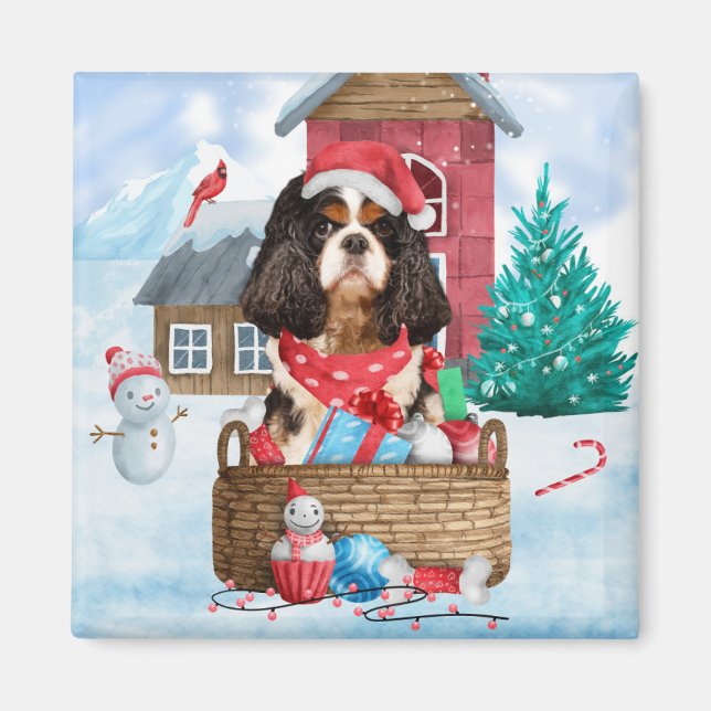 Aimant Chien Roi Cavalier dans la neige Maison de Chien N (Devant)