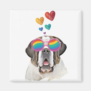 Aimant Chien Saint-Bernard avec coeurs Saint-Valentin