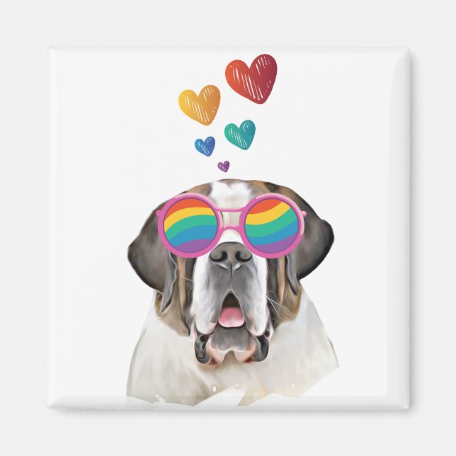 Aimant Chien Saint-Bernard avec coeurs Saint-Valentin  (Devant)