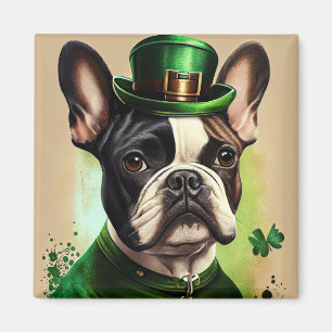 Aimant Chien-taureau français en tenue de la Saint Patric