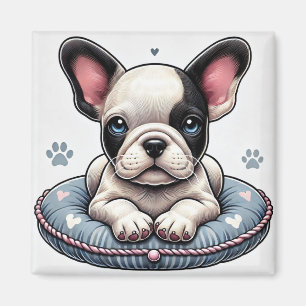 Aimant Chien-taureau français sur un coussin à thème card
