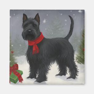 Aimant Chien Terrier Écossais dans la neige de Noël