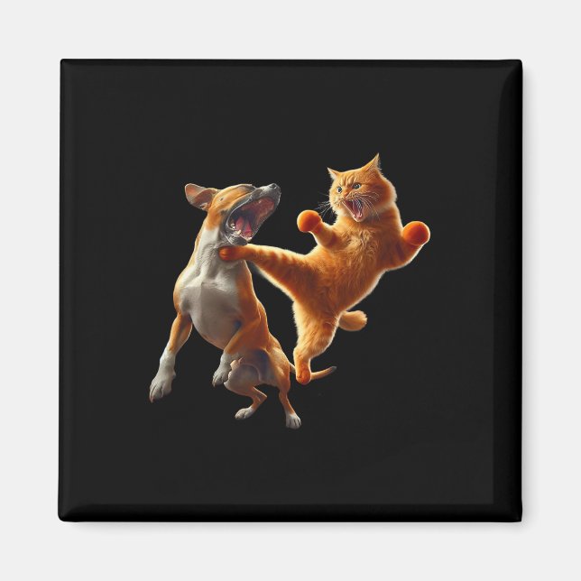 Aimant Chien Vs Chat Kick Boxing Combattant Drôle Chat Je (Devant)