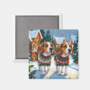 Aimant Chiens Beagle Noël Neige Fêtes