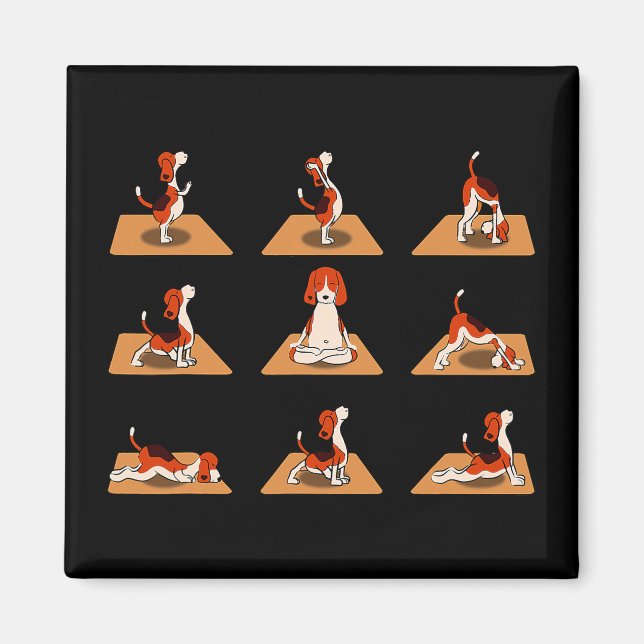 Aimant Chiens Beagles mignons Yoga Asana Poses (Devant)