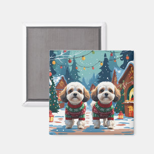 Aimant Chiens Bichon Frise Noël Neige Fêtes